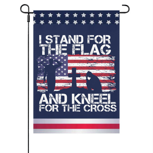 Inspirational Double Sided House Flag - Stand for the Flag, Kneel for the Cross