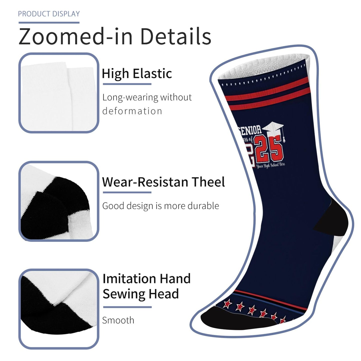 Class of 2025 Senior Socks for Men Half Calf Sock Colorful Fancy Crazy Design socks Unisex Novelty Gifts for Grandpa