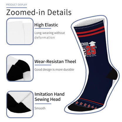 Class of 2025 Senior Socks for Men Half Calf Sock Colorful Fancy Crazy Design socks Unisex Novelty Gifts for Grandpa