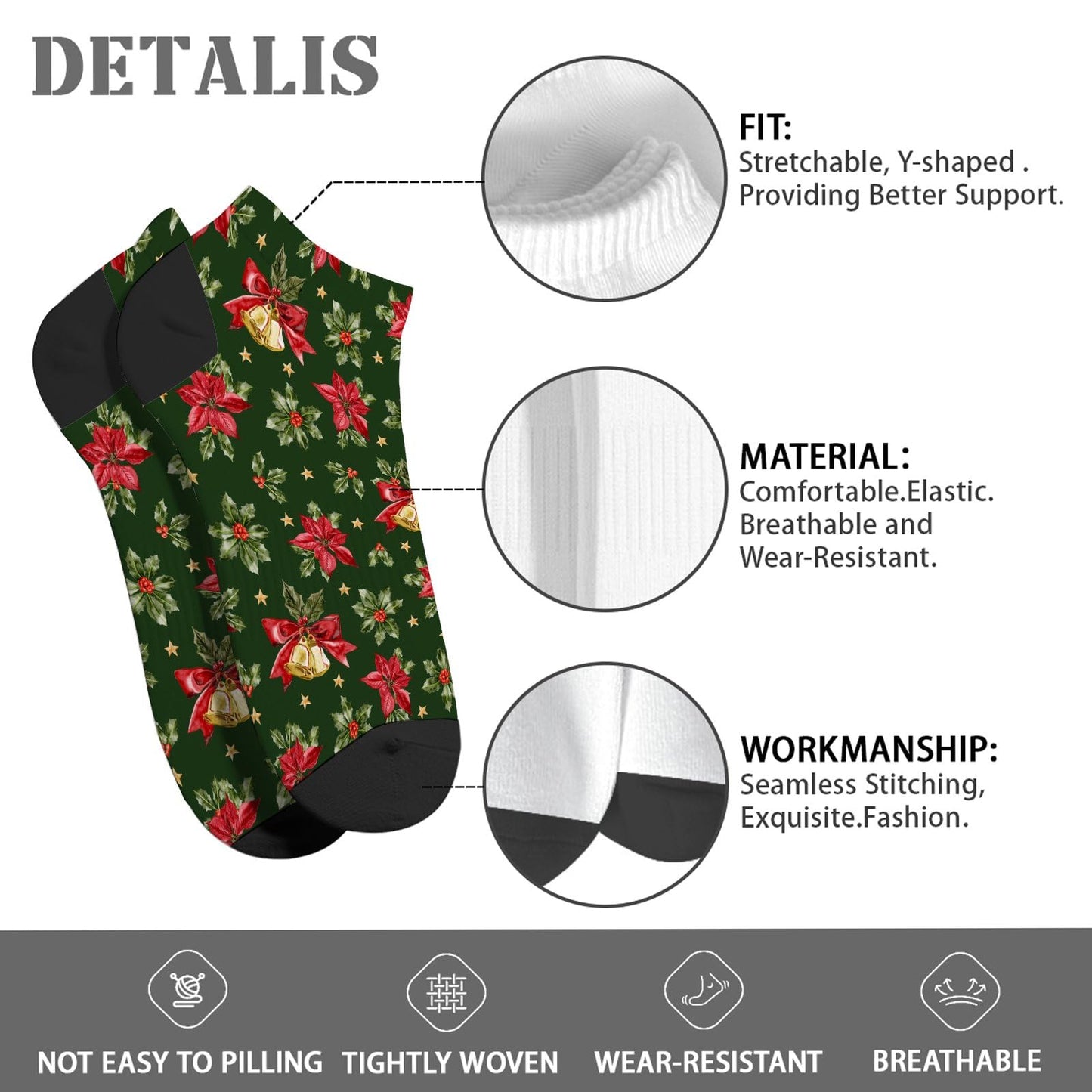 Funny Christmas Pattern Boys Ankle Socks Low Cut For Men Socks