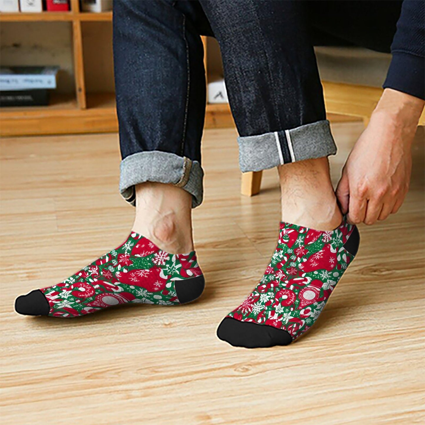 Funny Christmas Pattern No Show Socks Men Cotton Sock Mens