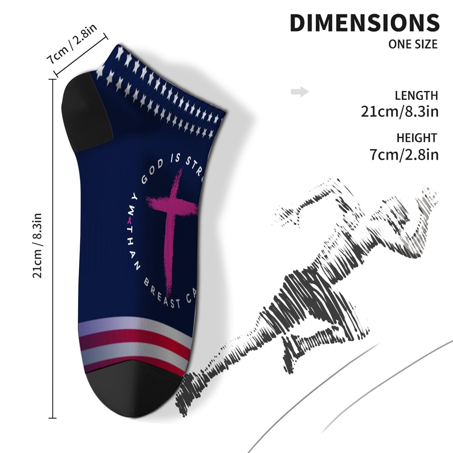 My God Is Stronger Than Breast Cancer Awareness Christian Crew Socks For Men Short For Women Socks