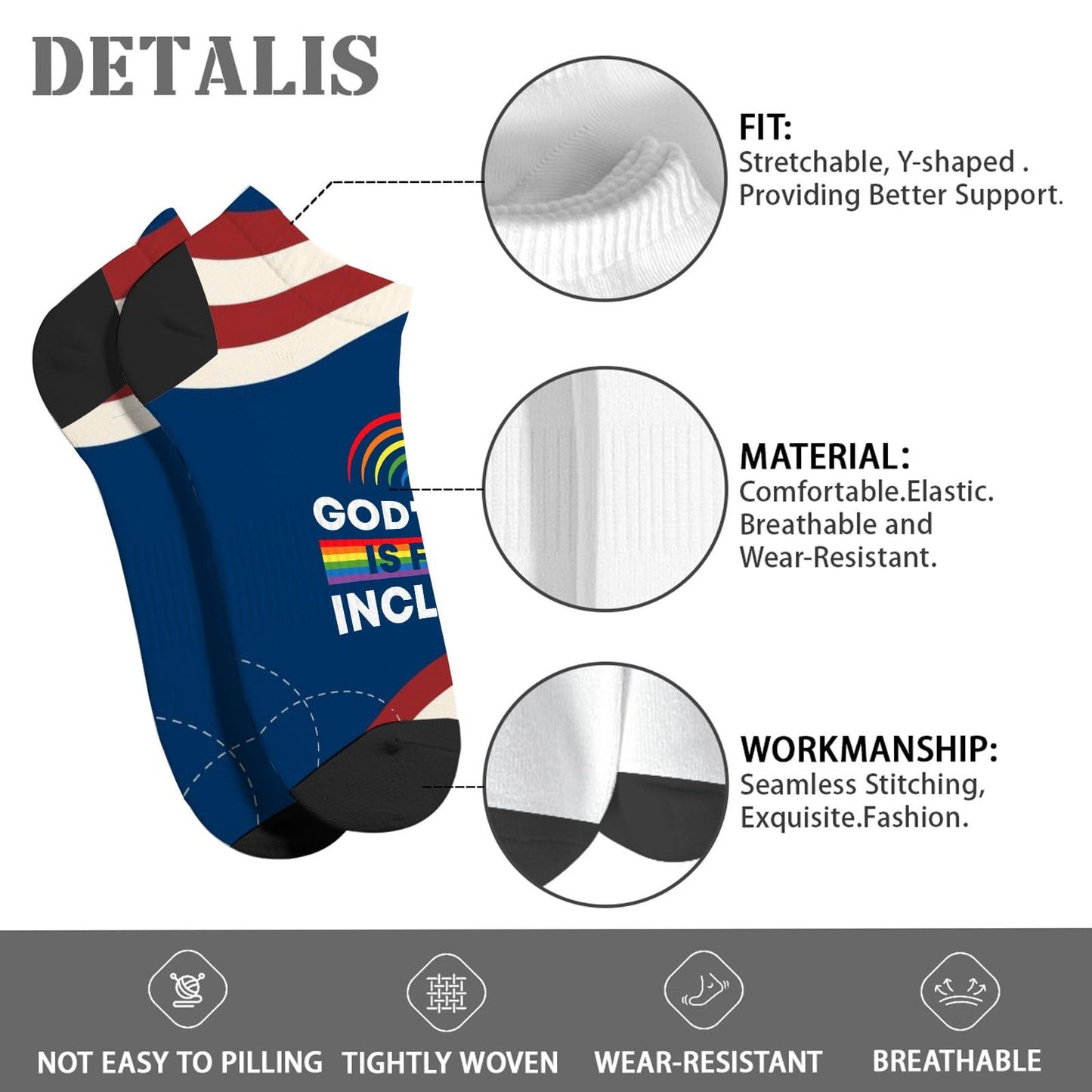 God's Love Is Fully Inclusive Rainbow Saying Womens Socks Ankle Athletic Women Socks