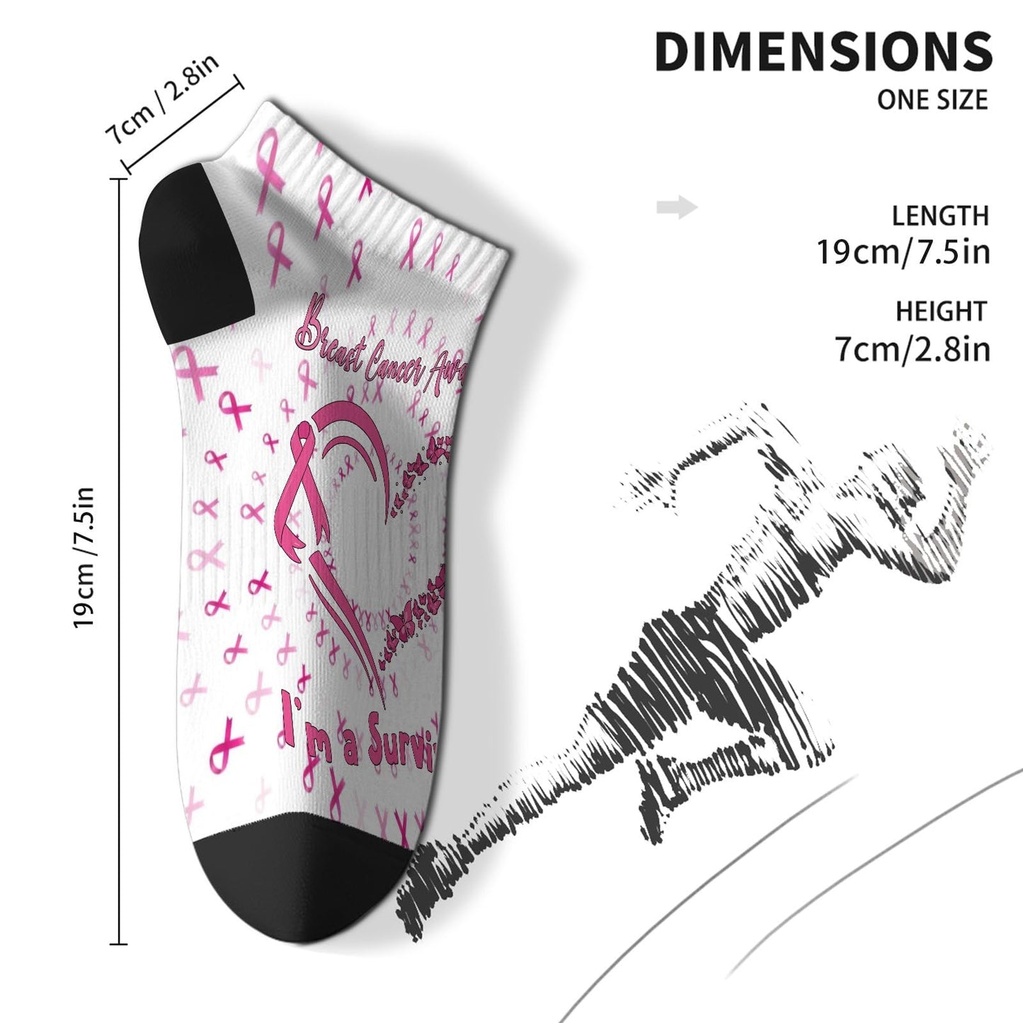 Breast Cancer Awareness Hummingbird No Show Socks Men Hidden Womens Socks