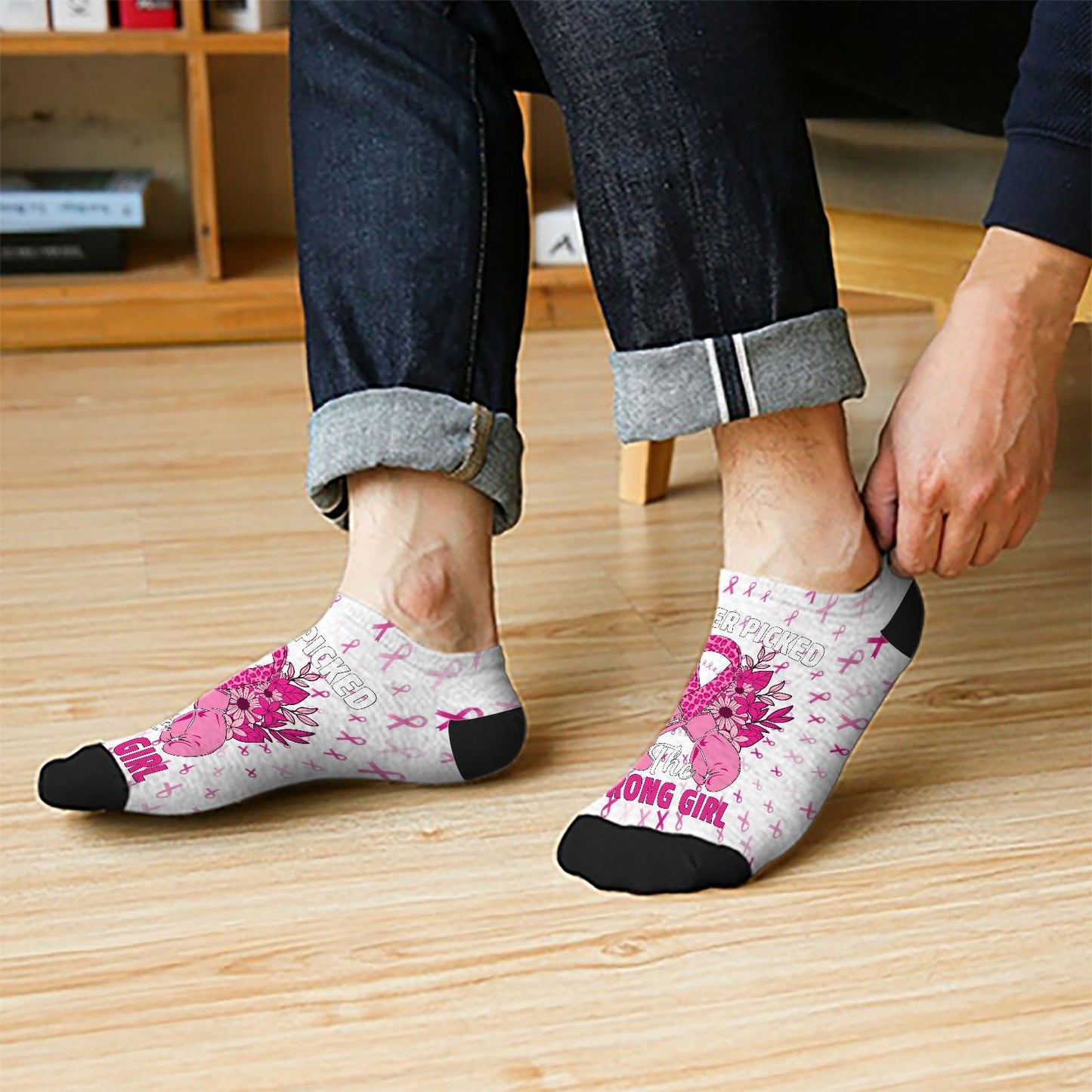 Breast Cancer Awareness Hummingbird No Show Socks Men Hidden Womens Socks