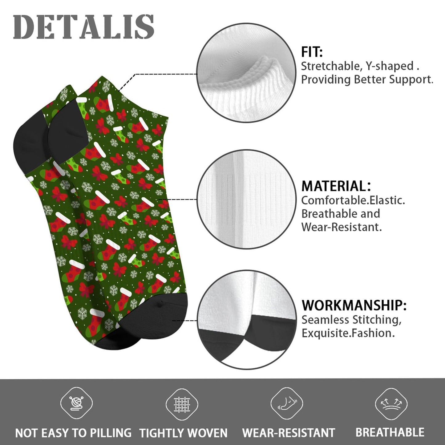 Christmas Pattern Men's Ankle Dress Socks - Funny Designs