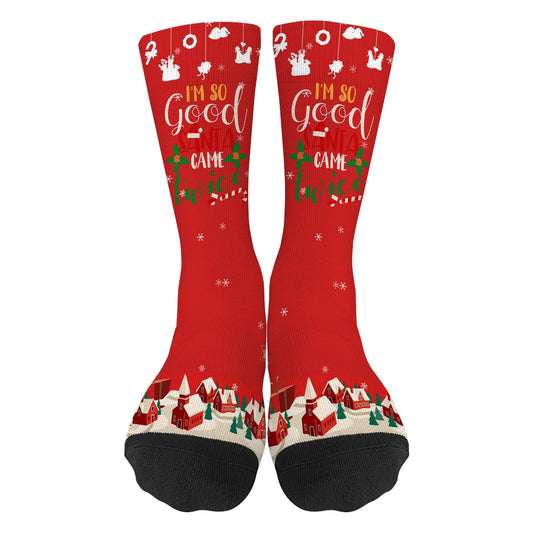 I Do It For The Ho's Inappropriate Christmas Santa Socks for Women Half Calf Sock Colorful Fancy Crazy Design socks Unisex Novelty Gifts for Boyfriends