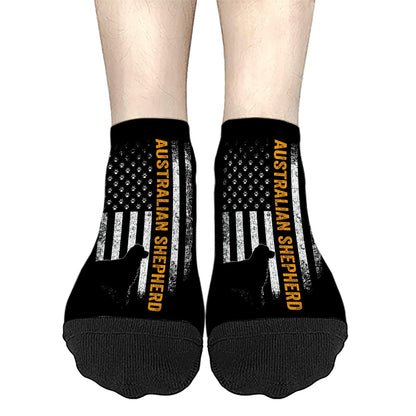 Vintage USA Australian Shepherd Dog Silhouette American Flag Mens Dress Socks Cotton Socks For Women Low Cut Socks Men