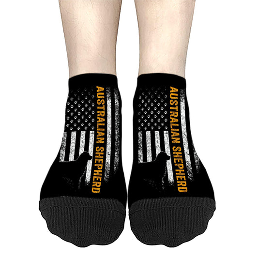Vintage USA Australian Shepherd Dog Silhouette American Flag Mens Dress Socks Cotton Socks For Women Low Cut Socks Men