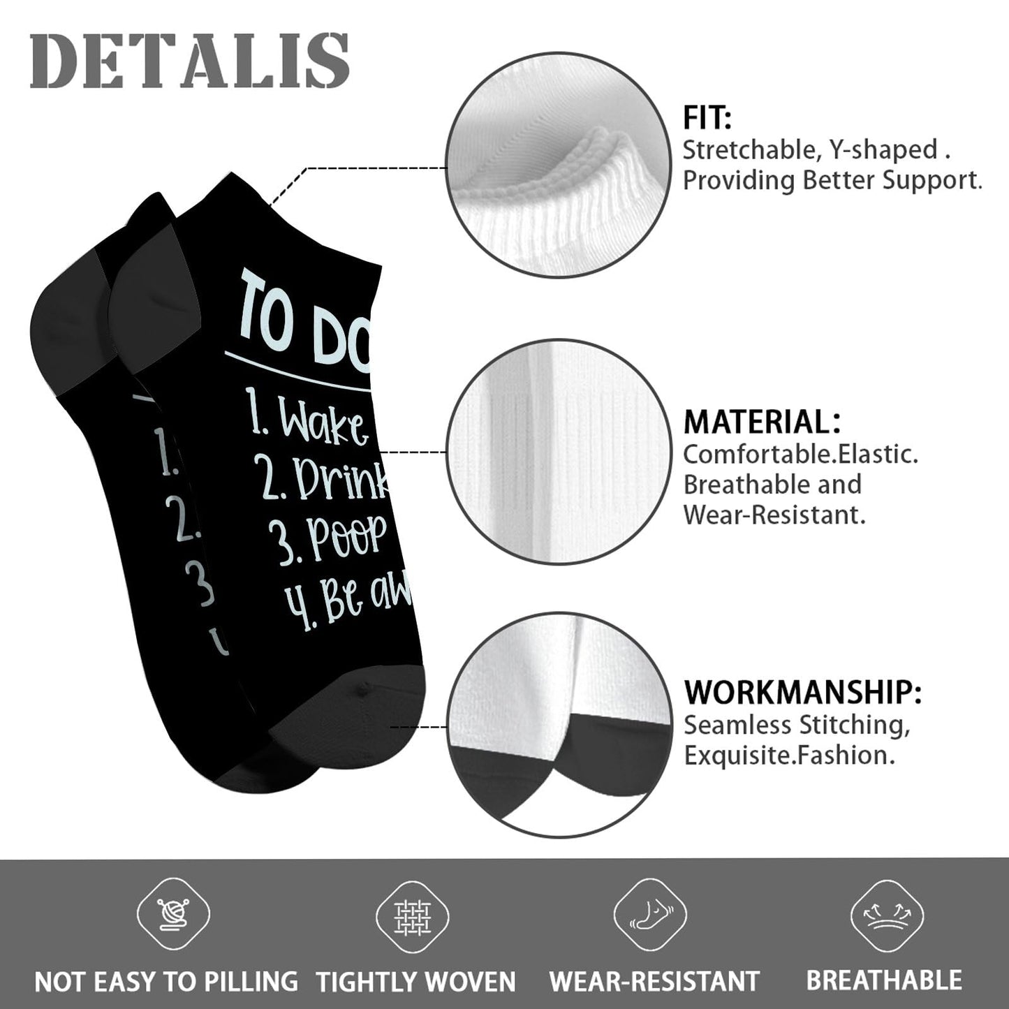 To Do List Wake Up Drink Coffee Poop Be Awesome Crew Socks For Women Liner Sock For Mens
