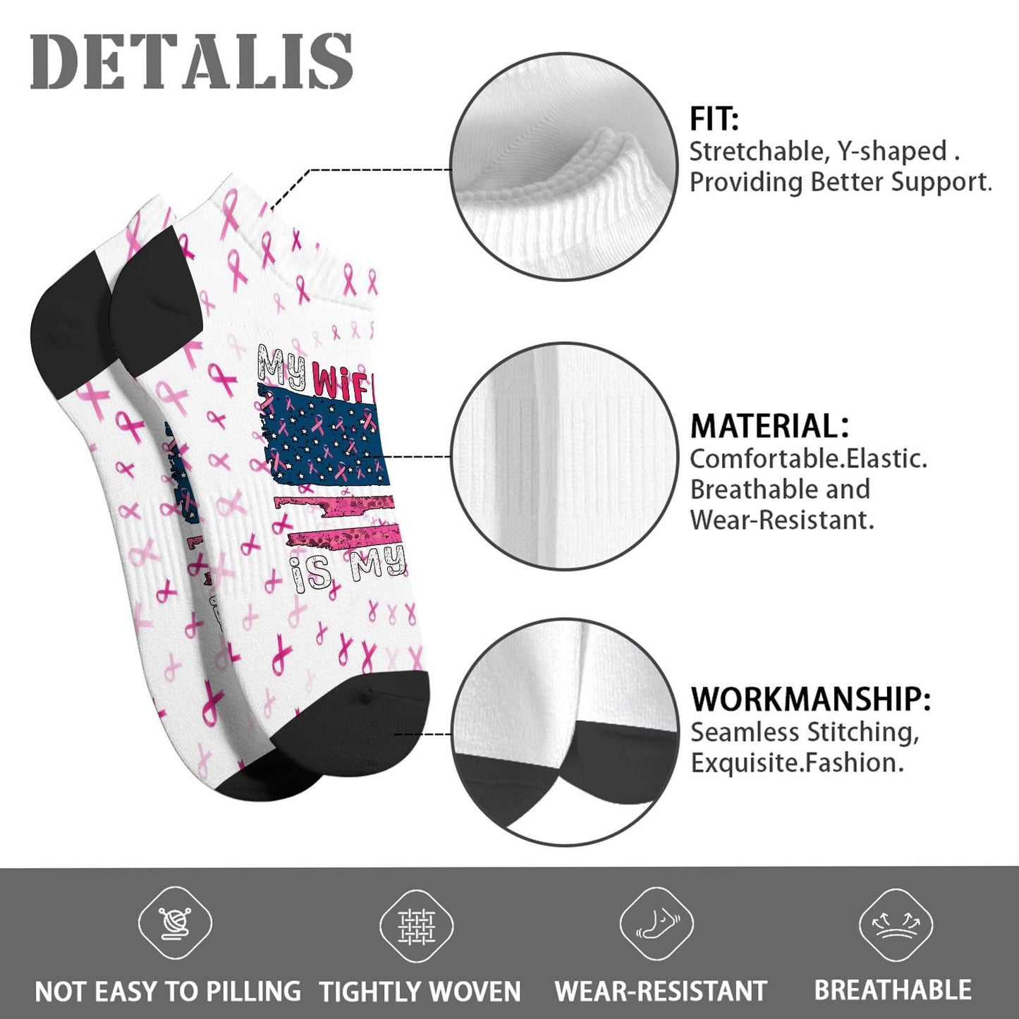 My God Is Stronger Than Breast Cancer Awareness Christian Ankle Socks For Women Invisible Women's Socks