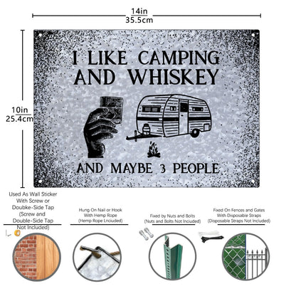 I Like Camping And Whiskey And Maybe 3 People Galvanized Bar Sign Funny Home Decor For Gaming Room One Size