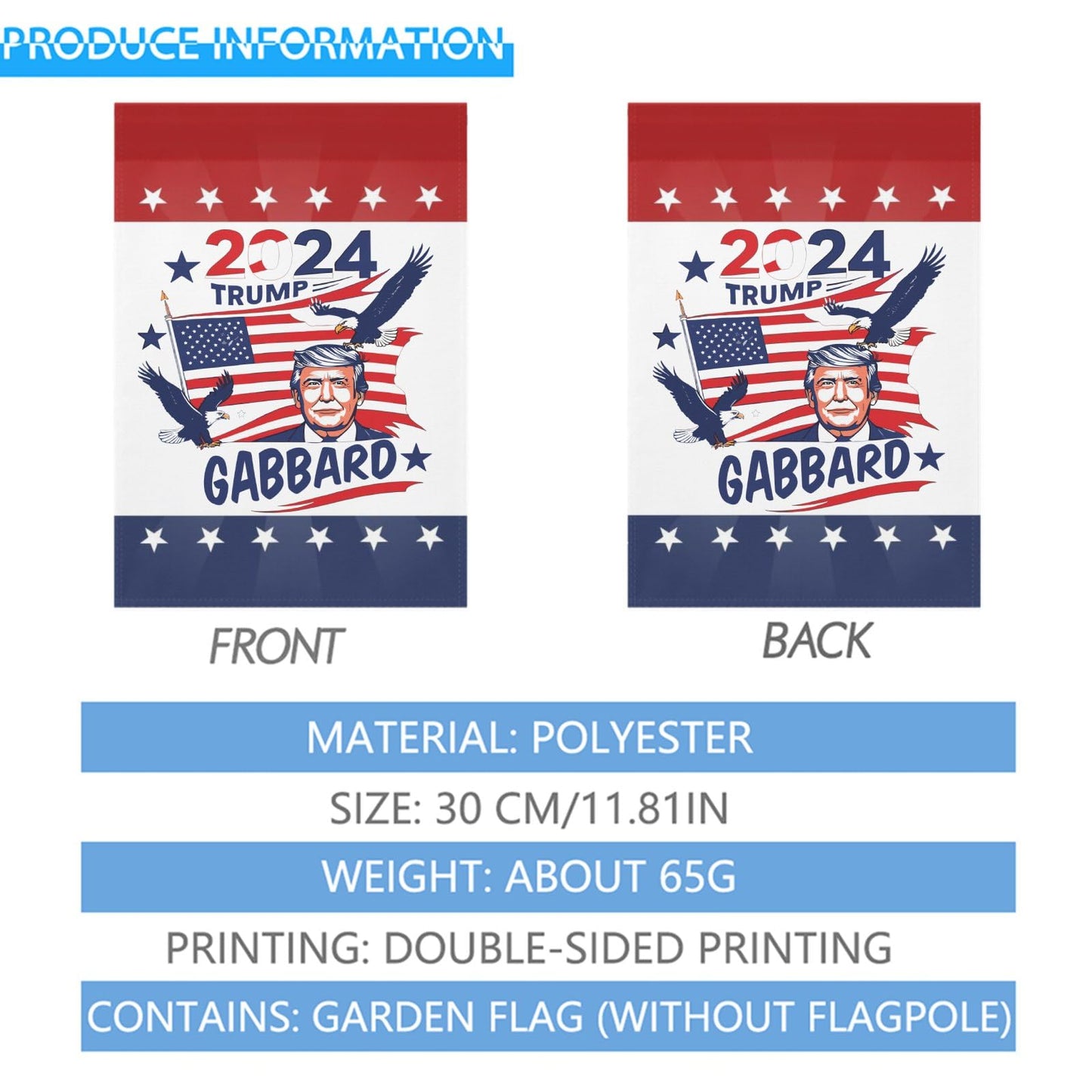 Trump Gabbard 2024 Pro Trump Conservative Garden Flag - Double Sided