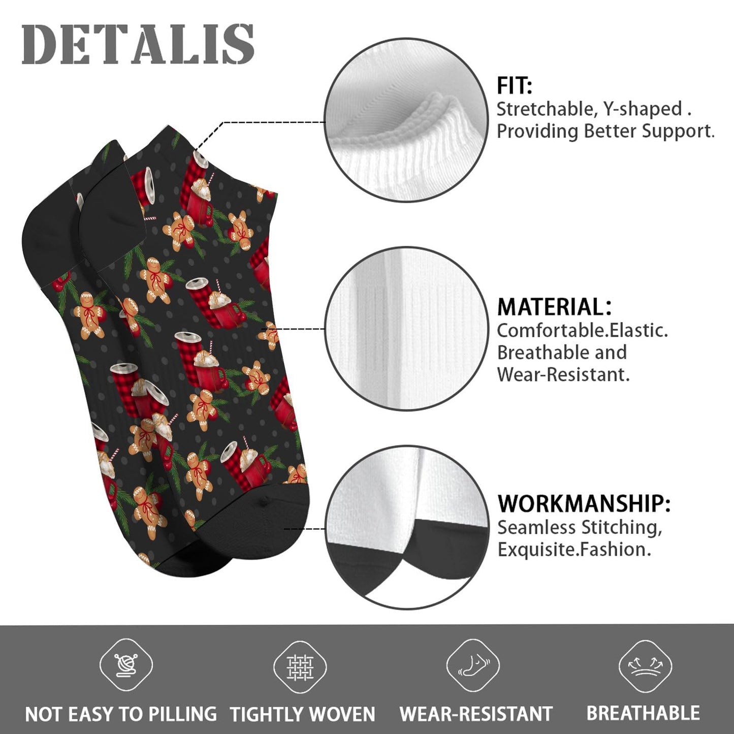 Funny Christmas Pattern Womens Cotton Socks Low Cut Socks For Men