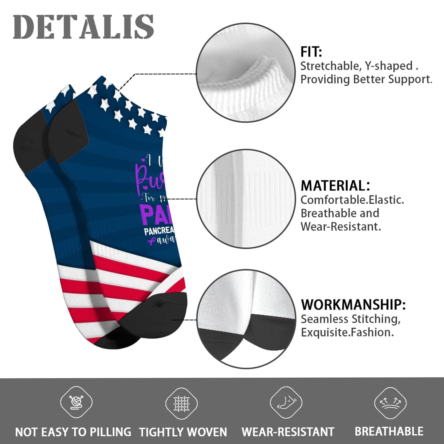 I Wear Purple For My Papaw Pancreatic Cancer Awareness Socks No Show Ankle Sock Women's