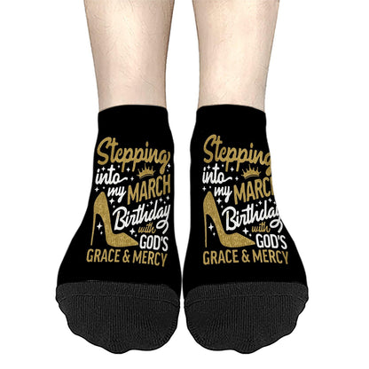 Step Into My March Girl Birthday Women Socks Ankle Hidden Sock For Men's