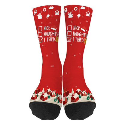 I Do It For The Ho's Inappropriate Christmas Santa Socks for Men Half Calf Sock Colorful Fancy Crazy Design socks Unisex Novelty Gifts for Boyfriends