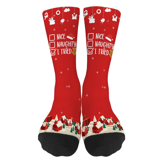 I Do It For The Ho's Inappropriate Christmas Santa Socks for Men Half Calf Sock Colorful Fancy Crazy Design socks Unisex Novelty Gifts for Boyfriends