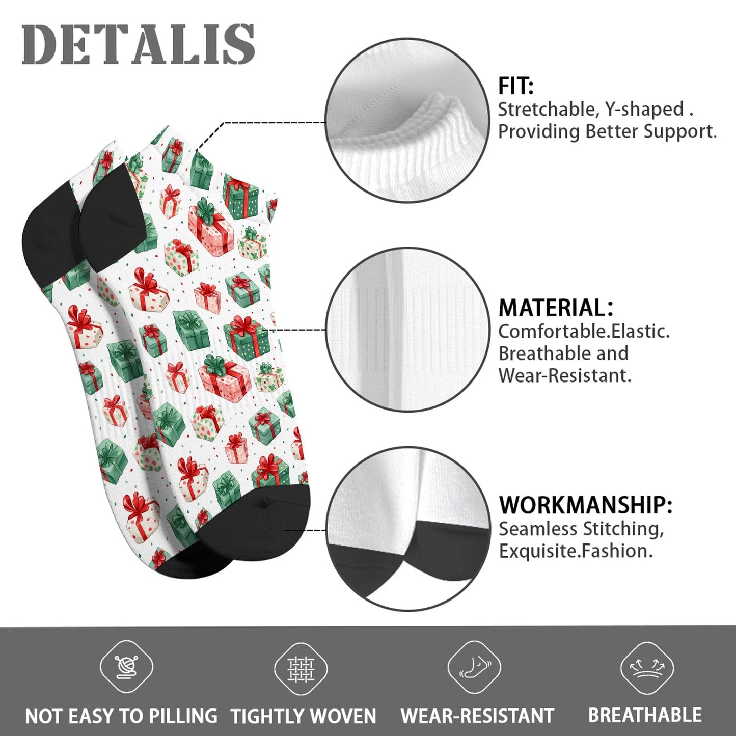 Funny Christmas Pattern No Show Socks Men Cotton Sock Mens
