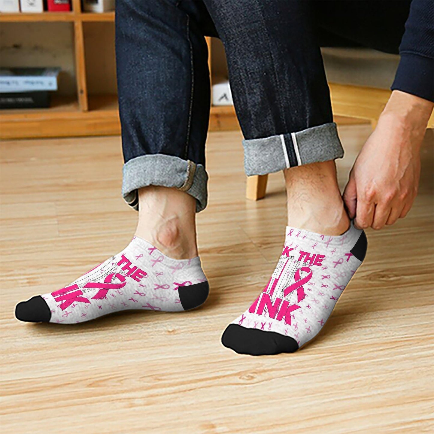 Breast Cancer Awareness Hummingbird No Show Socks Men Hidden Womens Socks