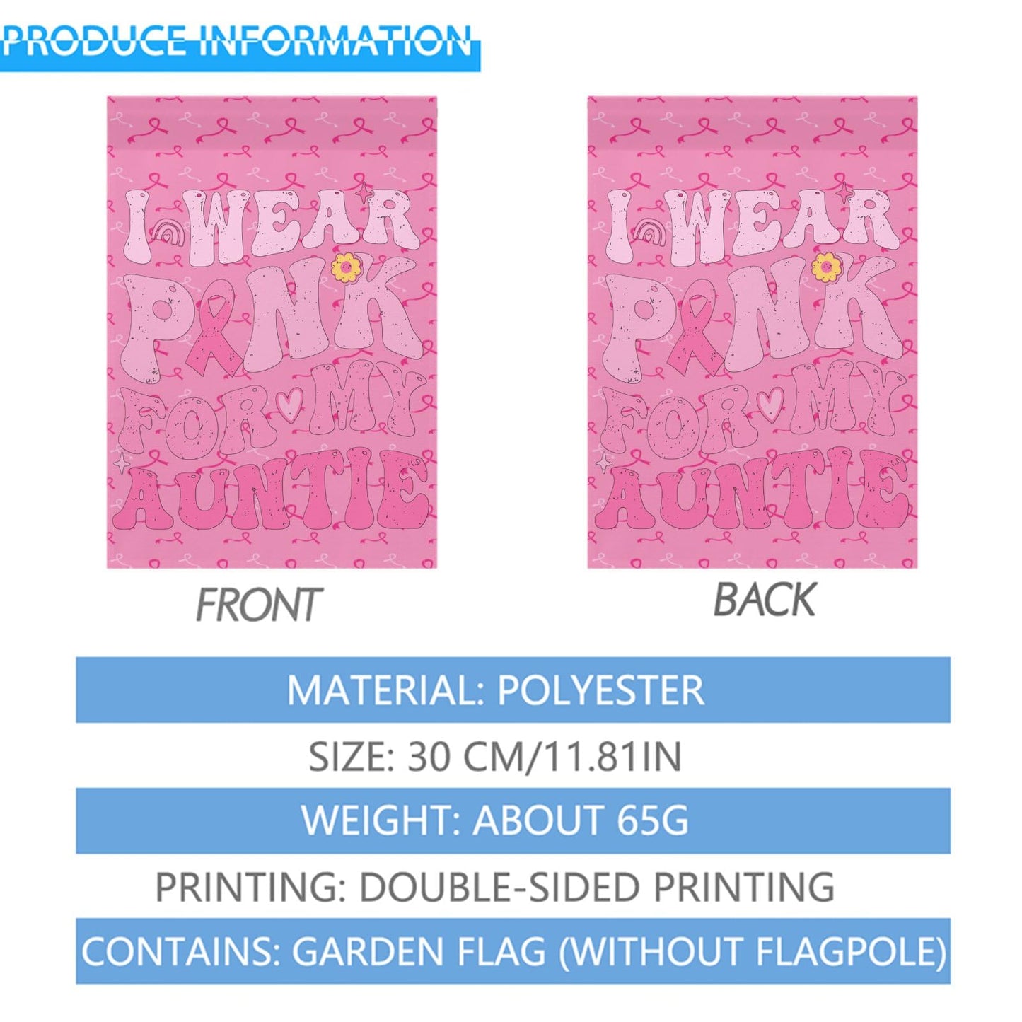 I Wear Pinks For My Aunt Breast Cancer Awareness House Flag One Size Decorative Outdoor Flag Double Sided For Farmhouse Small Garden Flag