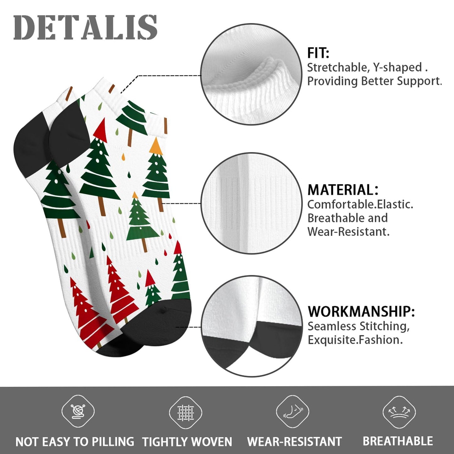 Funny Christmas Pattern Womens Cotton Socks Low Cut Socks For Men