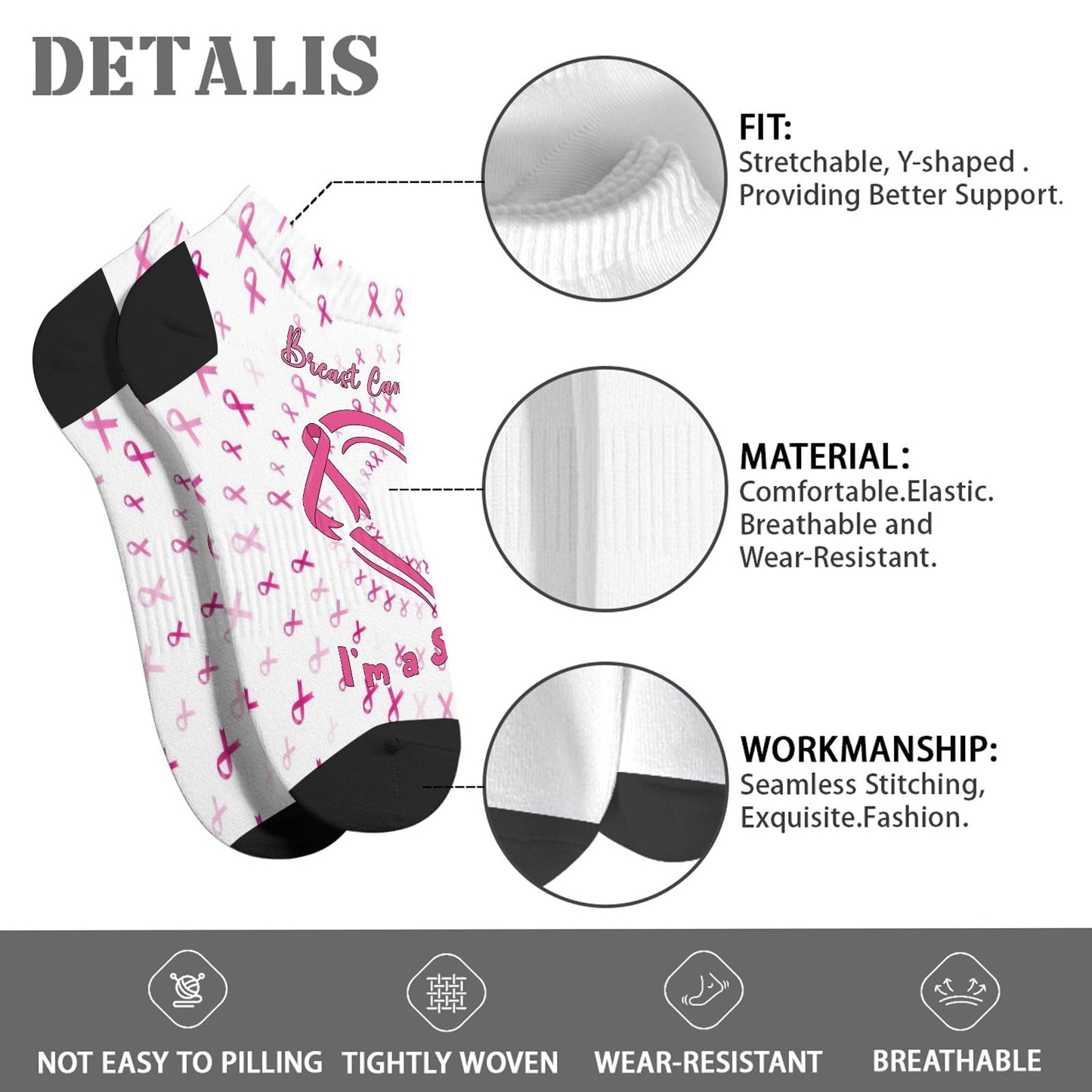 Breast Cancer Awareness Hummingbird No Show Socks Men Hidden Womens Socks