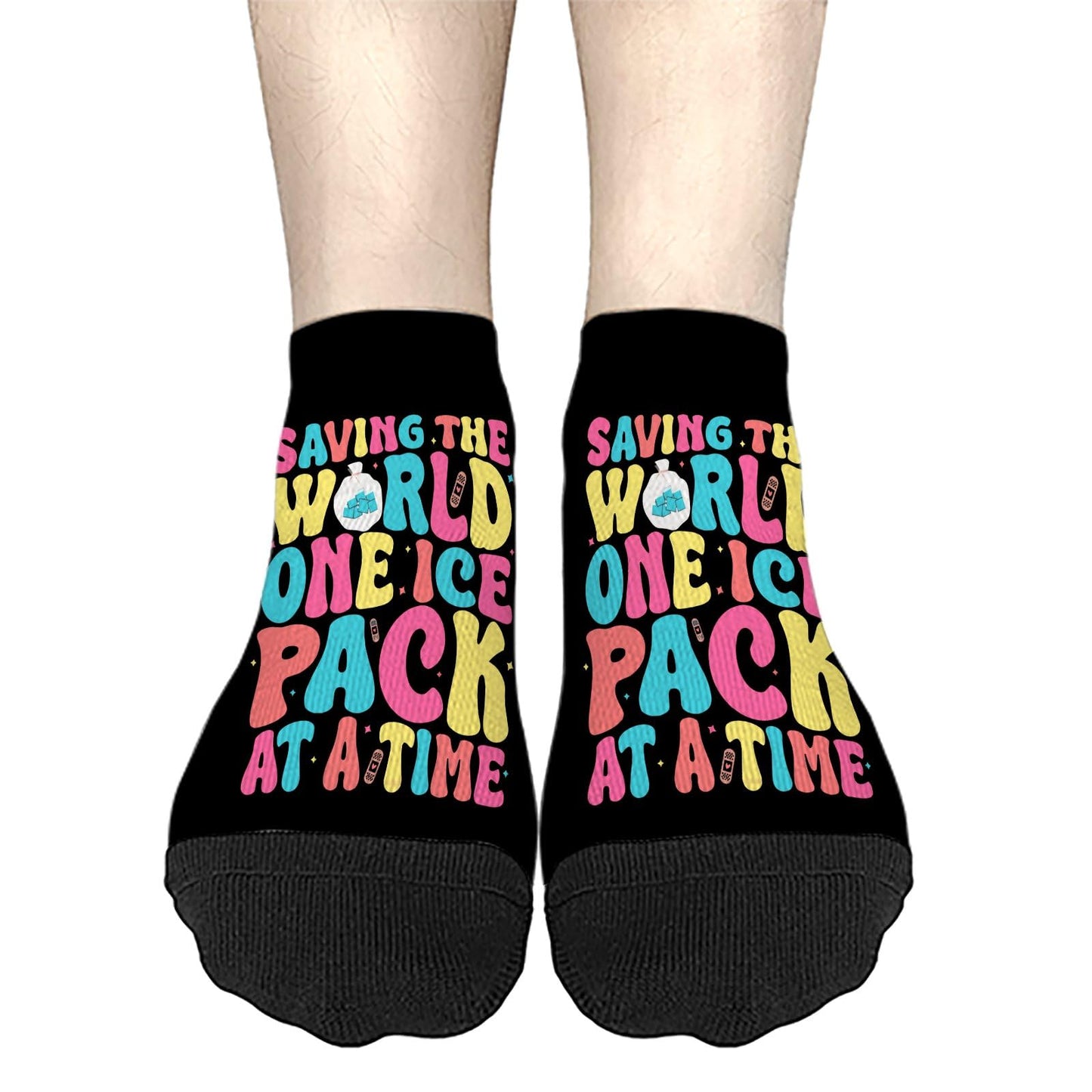 Saving The World One Ice Pack At Time School Nurse Week Men Ankle Socks Low Cut Socks For Men's