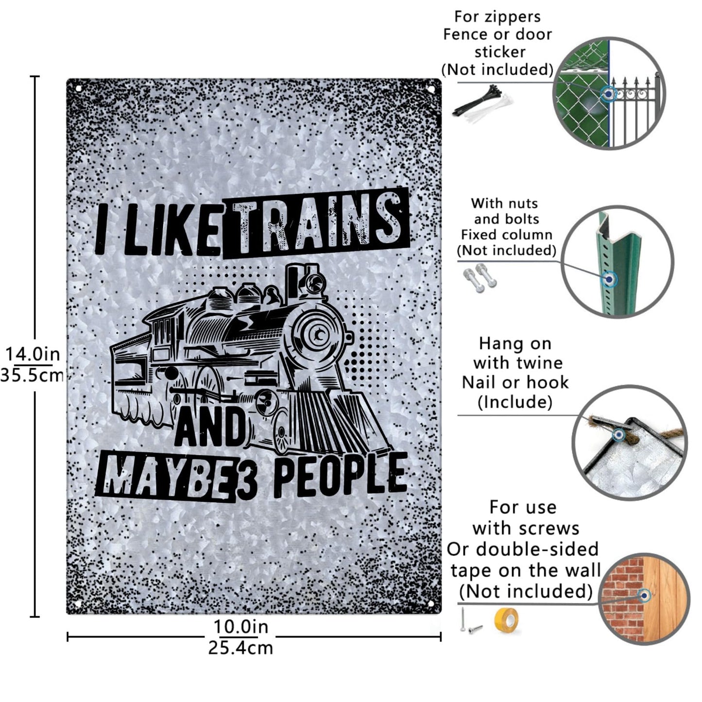 I LIKE TRAINS AND MAYBE 3 PEOPLE Galvanized Metal Sign Bathroom Decor For Home Bar One Size