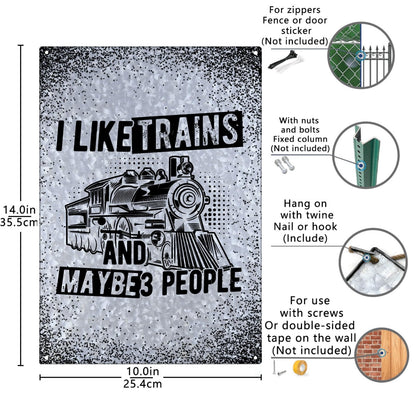 I LIKE TRAINS AND MAYBE 3 PEOPLE Galvanized Metal Sign Bathroom Decor For Home Bar One Size