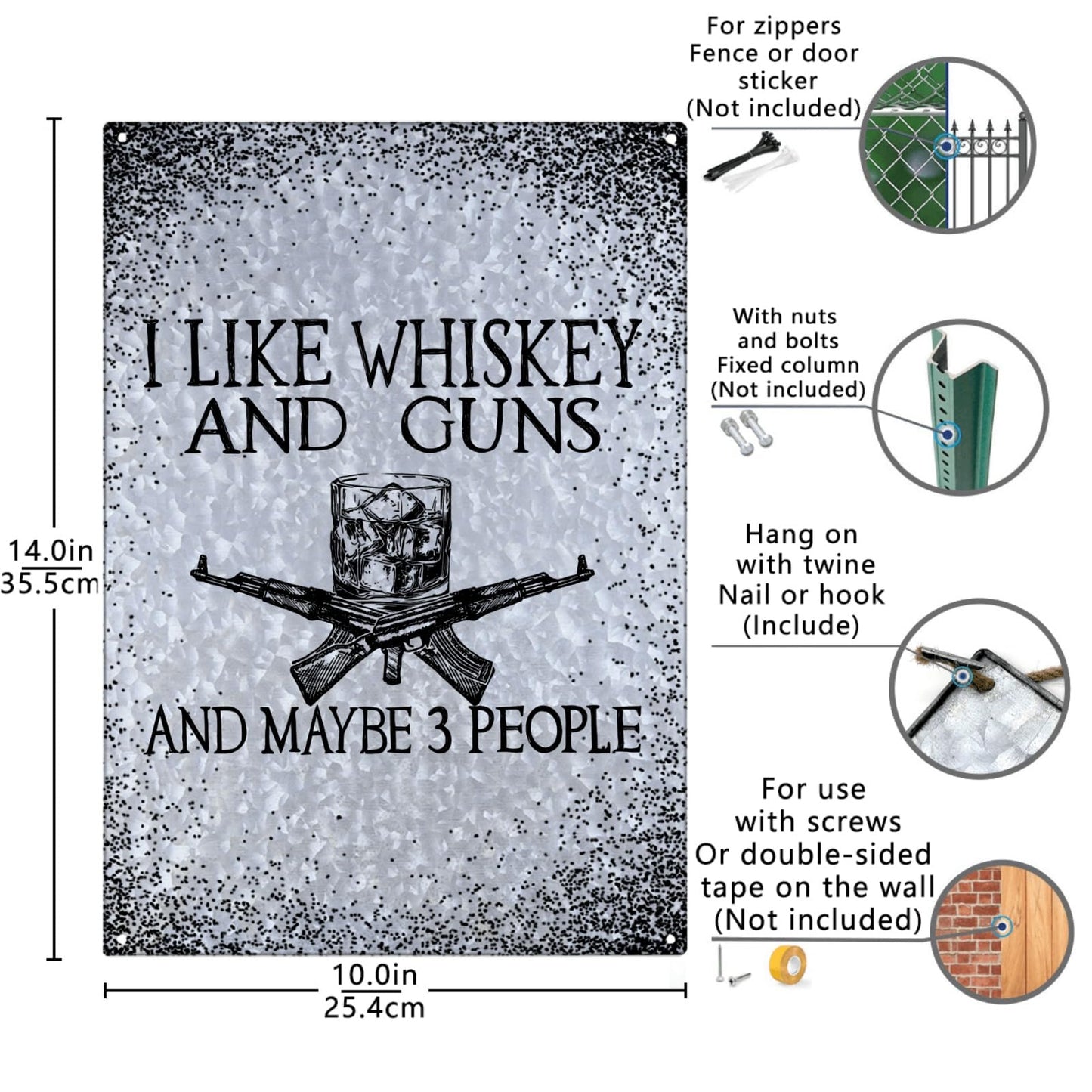 I Like Whisky And Guns Galvanized Metal Sign