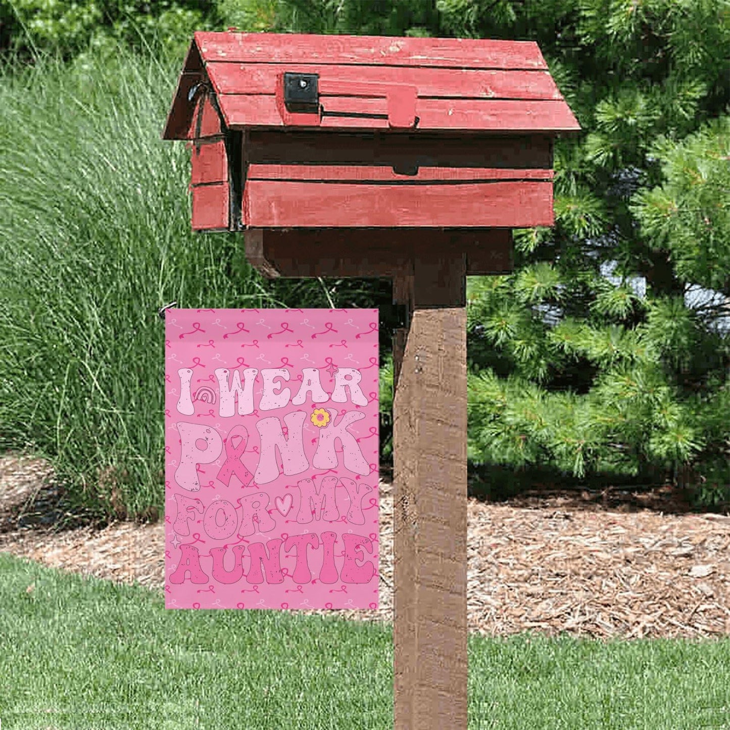 I Wear Pinks For My Aunt Breast Cancer Awareness House Flag One Size Decorative Outdoor Flag Double Sided For Farmhouse Small Garden Flag