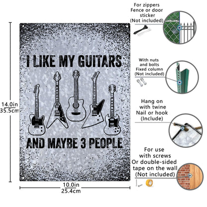 I Like Guitars Galvanized Bar Sign - Rustic Wall Decor